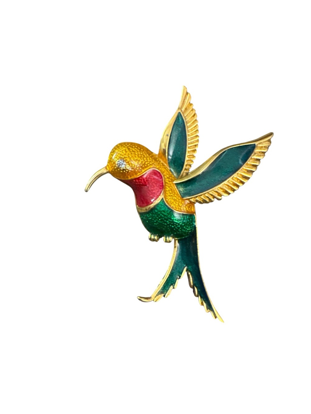 Vintage Gold-Tone Multicolor Hummingbird Bird Brooch - Pets Bird Accessory